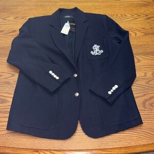 NEW $235 Woman’s 2X Ralph Lauren BIG LOGO Navy Blue Cotton Blazer Suit Jacket